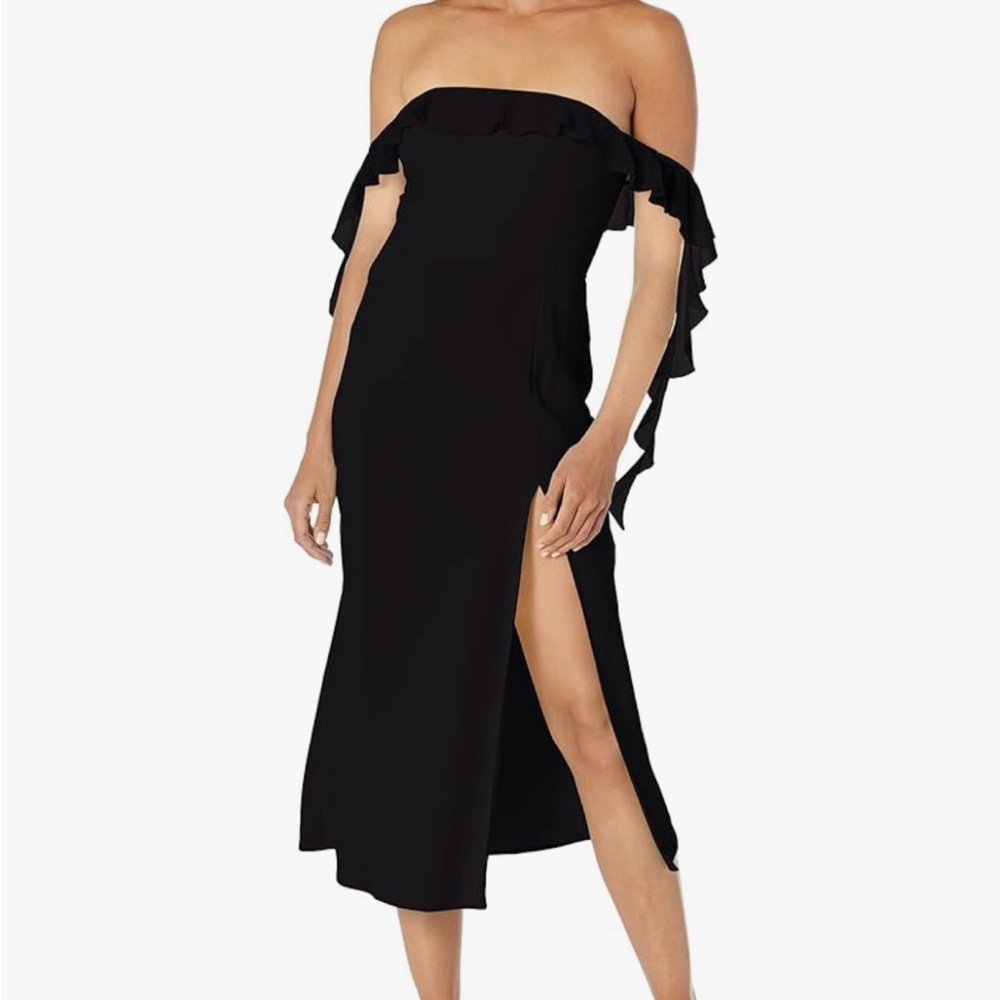 Amanda Uprichard NWT Black Off The Shoulder Ruffle Midi Dress